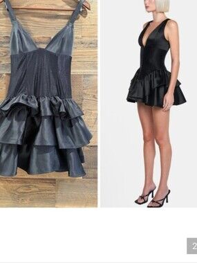 OW Collection Mini Dress V-Neckline Corset Style Ruffled Adjustable Strap S NWT